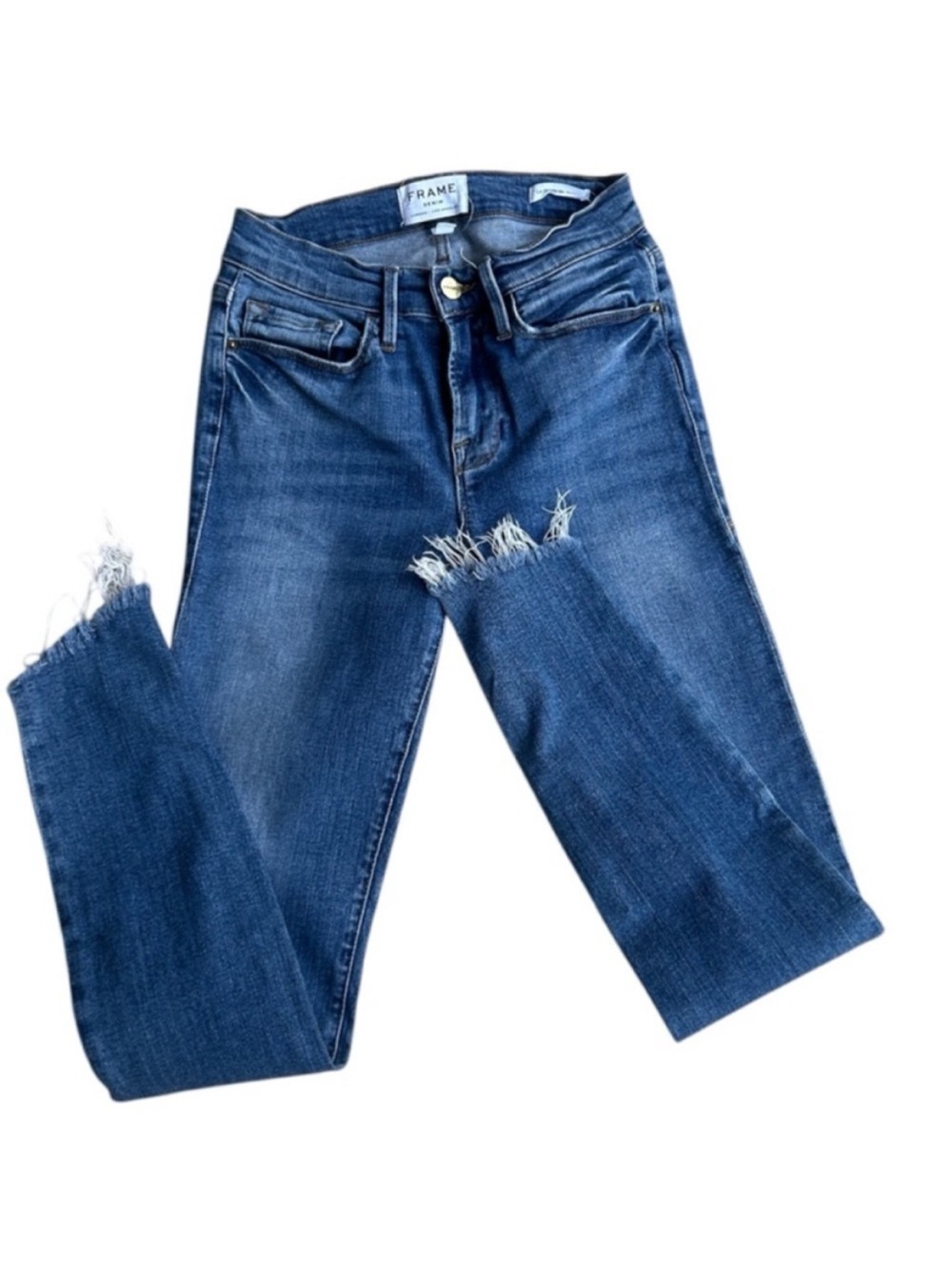 FRAME Le Skinny de Jeanne High Rise Skinny Jeans Size 25 Distressed Blue Denim